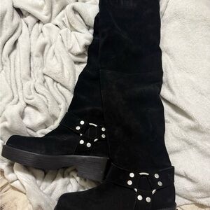 Naked Wolfe Black Suede Moto Boots